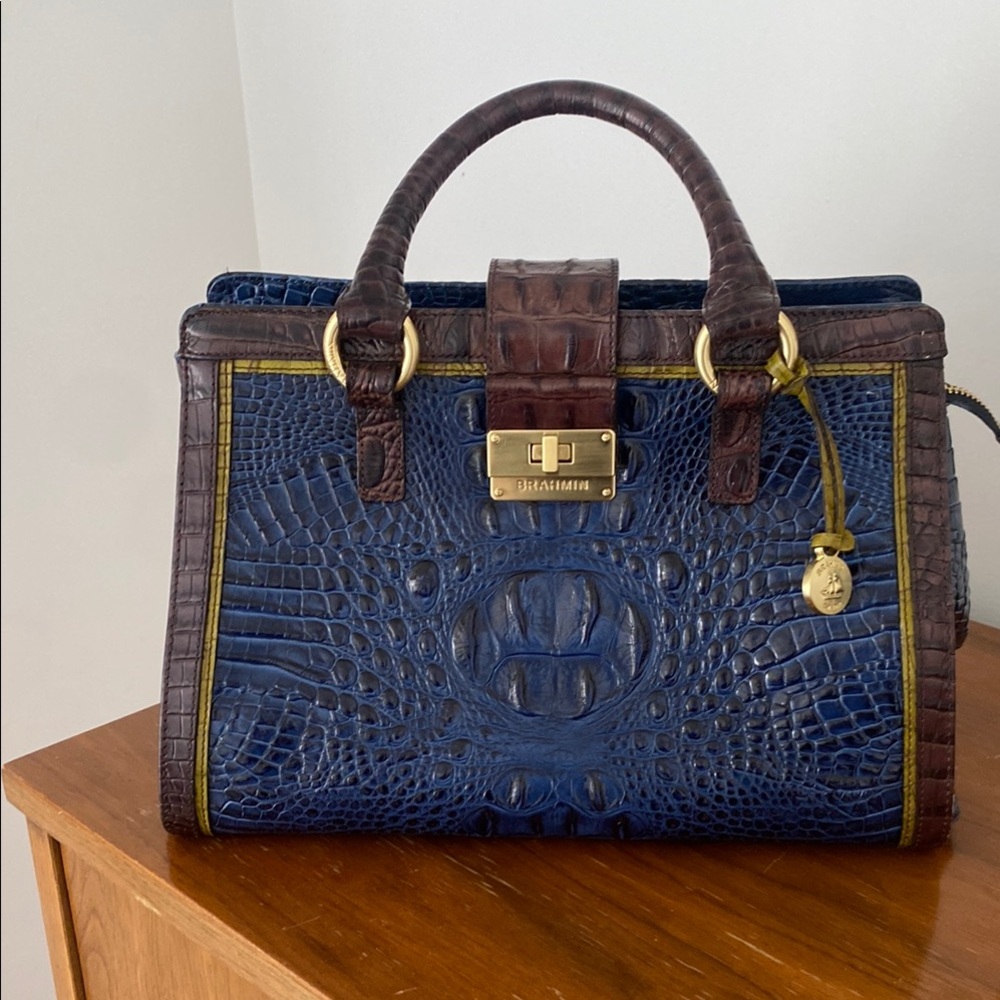 Brahmin Blue and Brown Crocodile Embossed Handbag